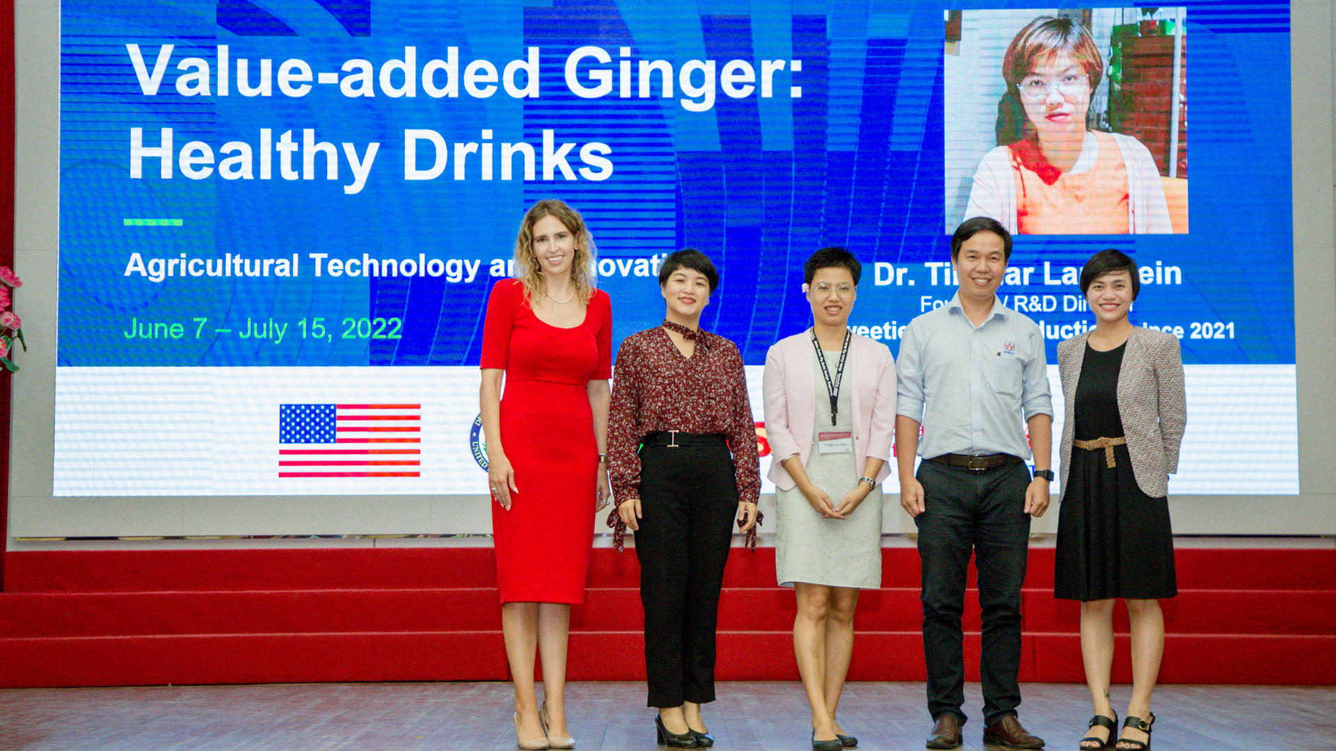 Tin Mar Lar Thein (center) won $15,000 in the 2022 Mekong-U.S. Partnership Young Scientist Program