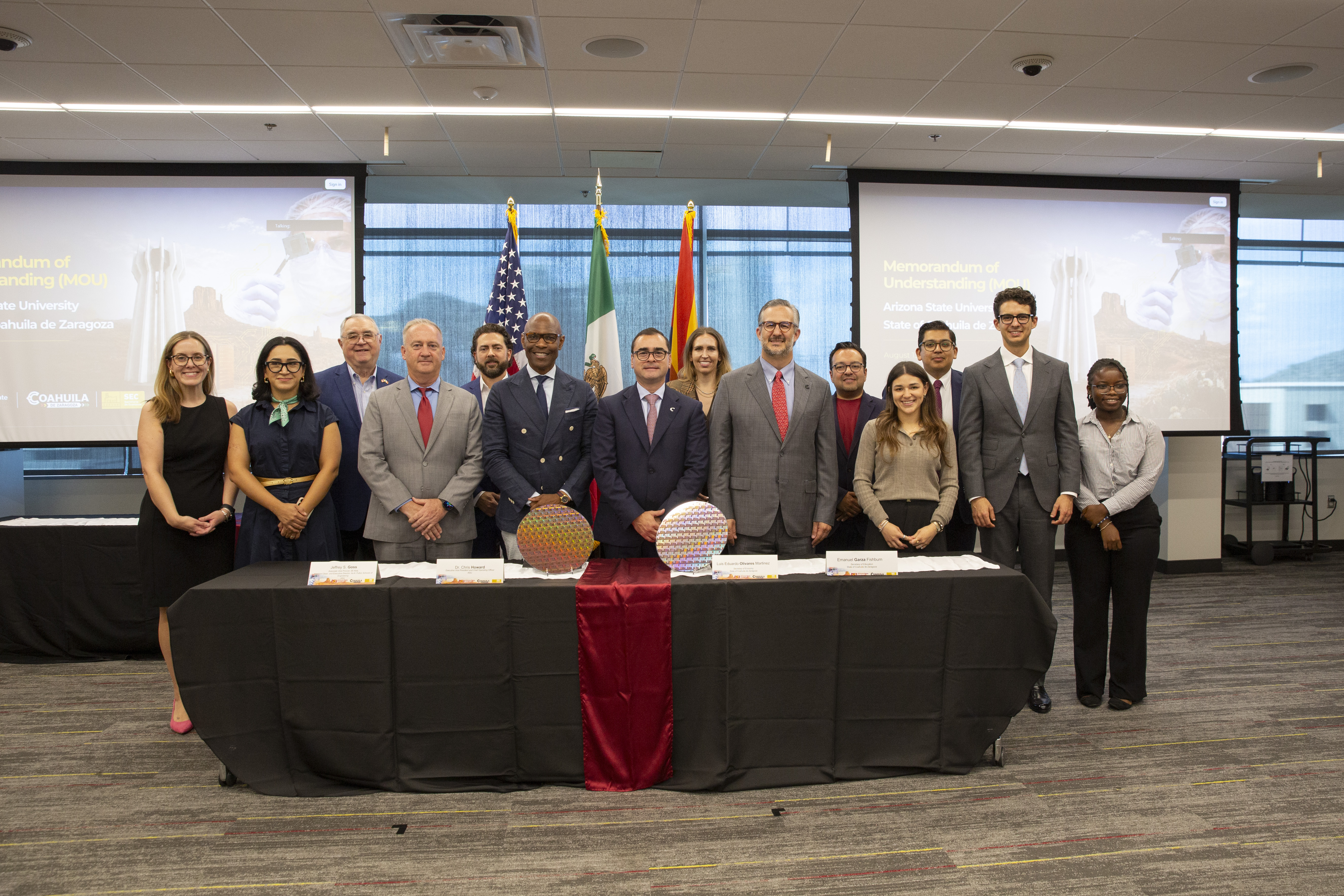 [Group photo of the Coahuila delegation and ASU team following the Memorandum of Understanding signing ceremony.]