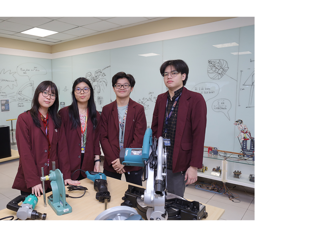 students posing in a lab